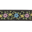 Passamaneria bordo decorativo nero 5cm ricamato con fiori e filo lurex