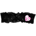 Black floral lace garter belt with elegant bow and rhinestones