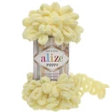 Lana Puffy Alize si lavora con le dita gomitolo di filato giallo