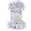 Lana Puffy Alize si lavora con le dita gomitolo di filato grigio polvere puntinato