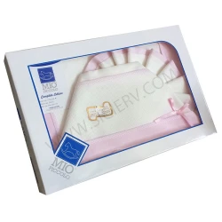 Newborn cot sheet set with Aida embroidery insert, pink