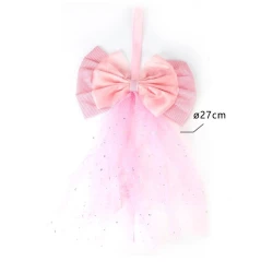 Pink birth announcement bow with tulle tails and stars
