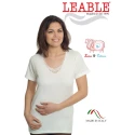 Short-sleeved wool and cotton undershirt, neckline with lace insert - 95 Leable
