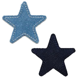 Denim star embroidered iron-on patch - Modidea