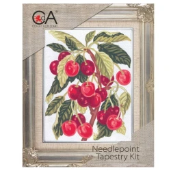 Cherry branch half stitch kit with needle and yarns