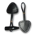 Black genuine leather toggle fastening for coats