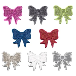 Glitter embroidered bow iron-on patch for girls
