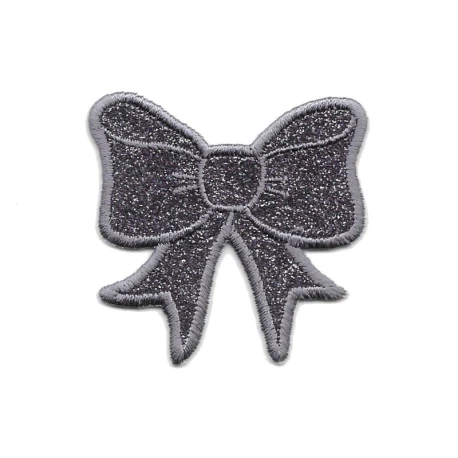 Glitter embroidered bow iron-on patch for girls