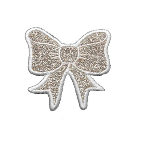 Glitter embroidered bow iron-on patch for girls