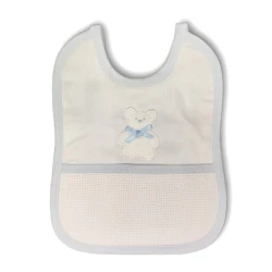 Bavaglino neonato in cotone con orsetto celeste e tela Aida da ricamare - Modidea
