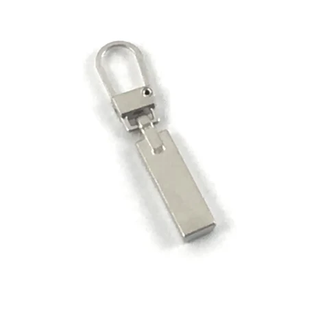 Rectangular flat zip puller with openable hook attachment