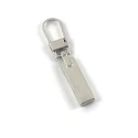 Rectangular flat zip puller with openable hook attachment