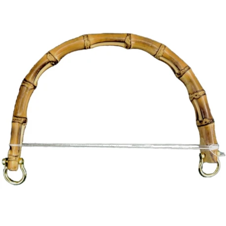 Large half-round bag handles made of real bamboo with horizontal silver hooks