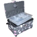 Sewing basket with stars and moons on grey background