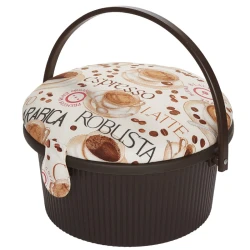 Round coffee pod sewing and hobby basket with padded lid - 612025 Prym