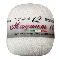 Filato per uncinetto N° 12 bianco Magnum Titan Wool 100% Cotone egiziano Makò