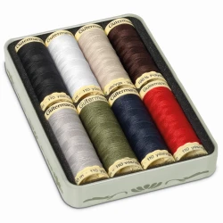 Set Box nostalgia con 8 spole di filo per cucire Gutermann in colori scuri