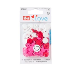 Prym Love Colour Snap heart press fasteners 12.4mm red white pink 2