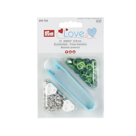 Bottoni automatici a pressione Prym Love jersey snaps 8mm - verdi assortiti - 390703 Prym