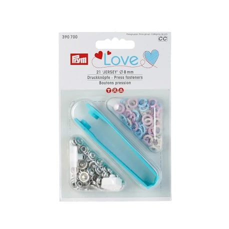 Bottoni automatici a pressione Prym Love jersey snaps 8mm - rosa celeste panna - 390700 Prym