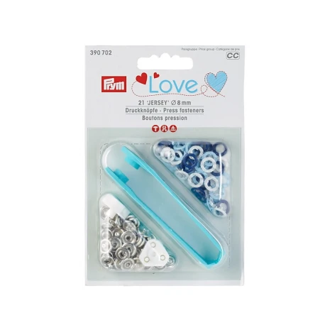 Bottoni automatici a pressione Prym Love jersey snaps 8mm - celeste blu bianco - 390702 Prym