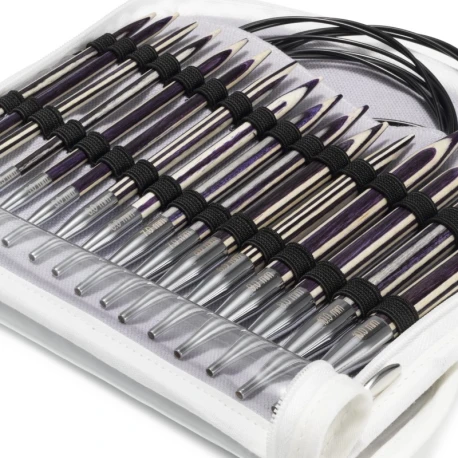 Lilac Stripes wooden circular knitting needle set from 4.00 to 10.00 with interchangeable wire - 223801 Prym