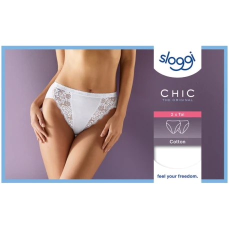 Sloggi CHIC TAI donna slip in cotone sgambato con pizzo bianco