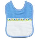 Terry baby bib with animal ribbon and Aida embroidery insert