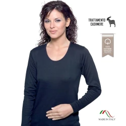 Long-sleeved shirt in black fleece cotton with satin trim - 327 Leable