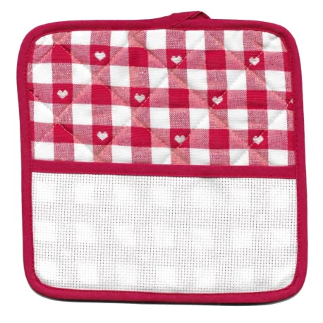 Red checked pot holders & oven glove set with Aida insert