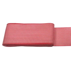 Glossy viscose plaid ribbon with red and white checks width 40mm