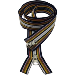 Cerniera lampo di ricambio multicolor per piumino 100 cm con doppio cursore. effetto multicolor come la chiusura lampo originale