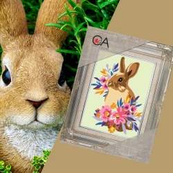 Half-stitch rabbit with flowers kit - complete set with needle and threads by Collection D'Art