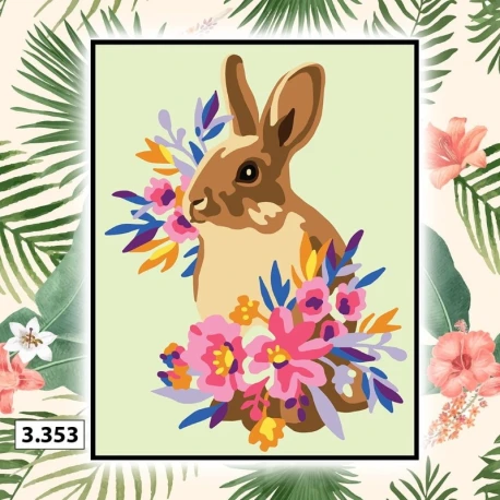 Half-stitch rabbit with flowers kit - complete set with needle and threads by Collection D'Art