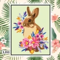Half-stitch rabbit with flowers kit - complete set with needle and threads by Collection D'Art