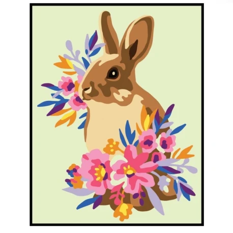 Half-stitch rabbit with flowers kit - complete set with needle and threads by Collection D'Art