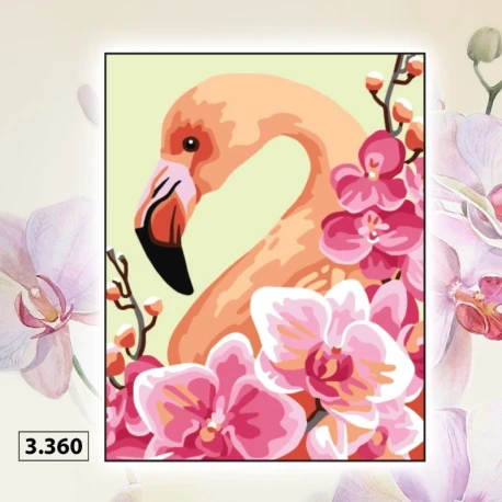 Kit Mezzopunto fenicottero con fiori - set completo di ago e fili by Collection D'Art