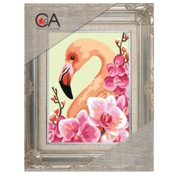 Flamingo with flowers half-stitch kit - complete set with needle and threads by Collection D'Art 2