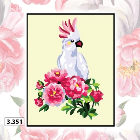 Kit Mezzopunto pappagallo con fiori - set completo di ago e fili by Collection D'Art