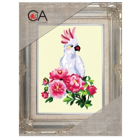 Parrot with flowers half-stitch kit – complete set with needle and threads by Collection D'Art