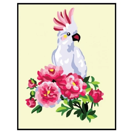 Parrot with flowers half-stitch kit – complete set with needle and threads by Collection D'Art