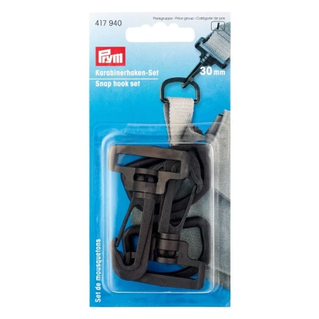 Gancio girevole a moschettone in plastica passante 30mm con anello (2 pezzi) - 417940 Prym