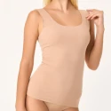 Raw-cut organic cotton vest top with round neckline and wide shoulders - Golden Lady