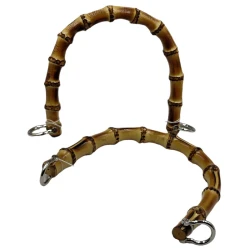 Small semi-circular bag handles in natural bamboo with perpendicular gold hooks - MA120 Mas 2