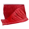 Red glossy raffia fringe 15cm high for decorating bags, dresses and other accessories