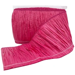 Frangia in rafia lucida colore fuxia altezza 15cm per decorare borse, abiti, e altri accessori