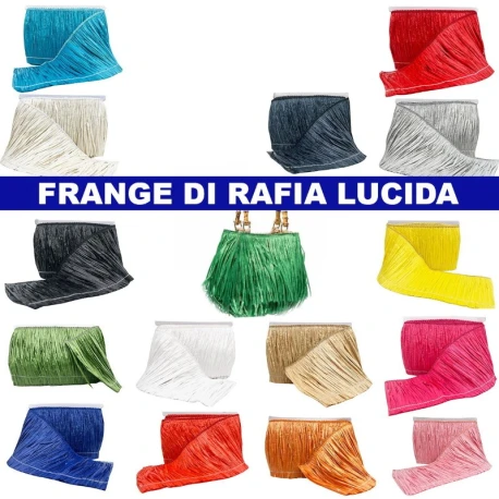 Frangia in rafia lucida colore altezza 15cm per decorare borse, abiti, e altri accessori - Tabella Colori