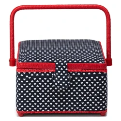 Square sewing basket in Lovely pattern with small white hearts - 612646Prym