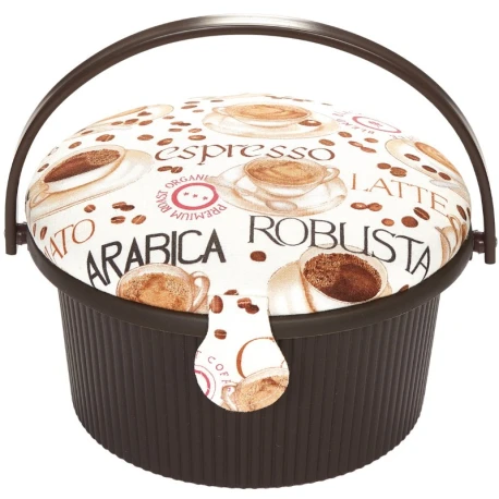 Round coffee pod sewing and hobby basket with padded lid - 612025 Prym