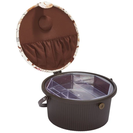 Round coffee pod sewing and hobby basket with padded lid - 612025 Prym